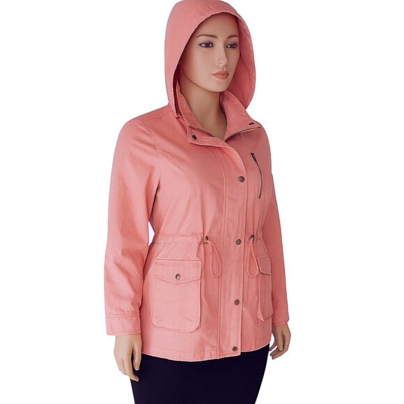 Forme Mode Jackets & Blazers - Women’s Dusty Rose Hooded Utility Jacket 100% Cotton Military Safari Coat Size M